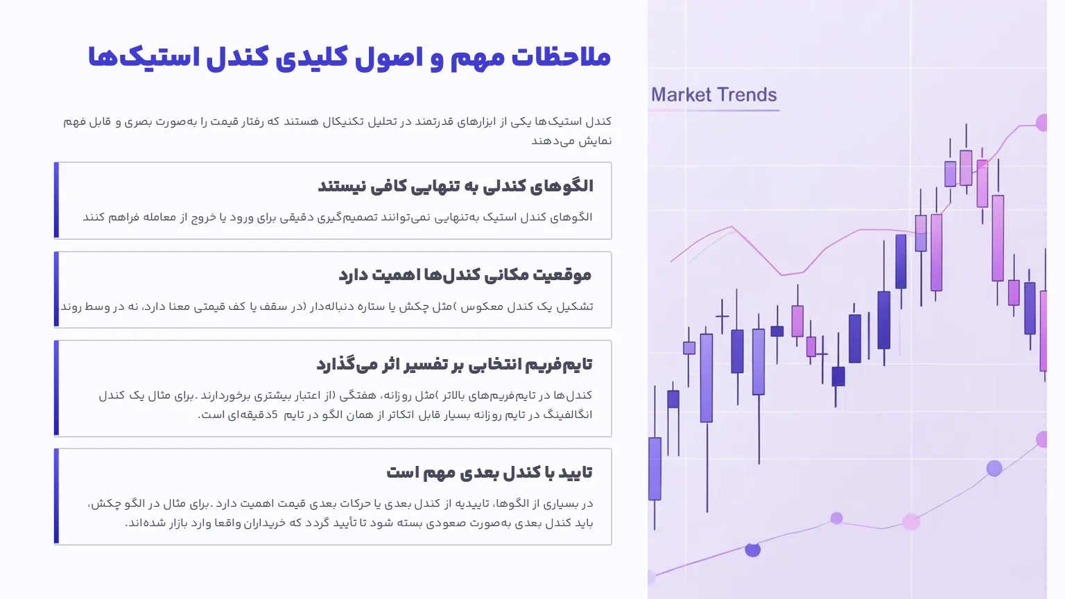 ملاحظات مهم و اصول کلیدی کندل استیکها