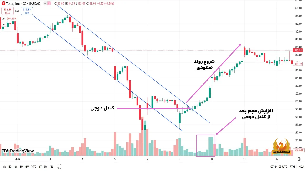 معامله برگشتی در حمایت با دوجی