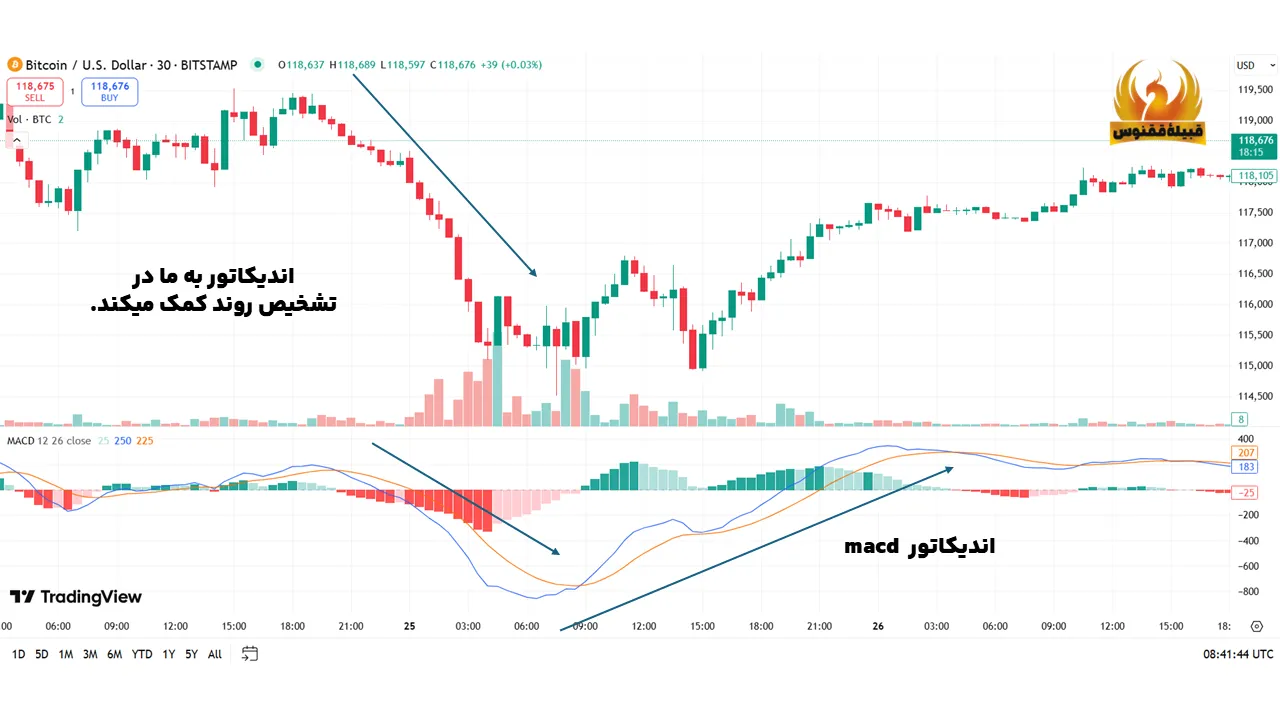 کمک اندیکاتور macd در تشخیص کندل مومنتوم