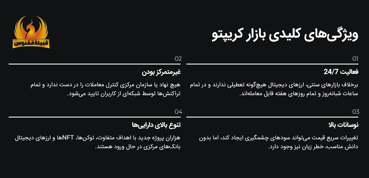 ویژگی های کلیدی بازار کریپتو